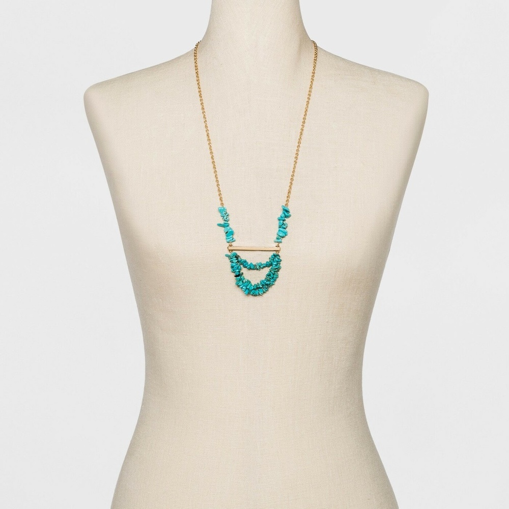 Sugarfix by BaubleBar Gold Bar Turquoise Pendant Necklace NWT - Picture 2 of 2